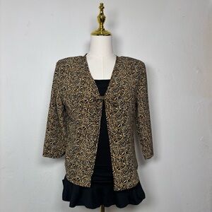 vintage 1980s - 1990s california grown open front shoulder pads black gold chic